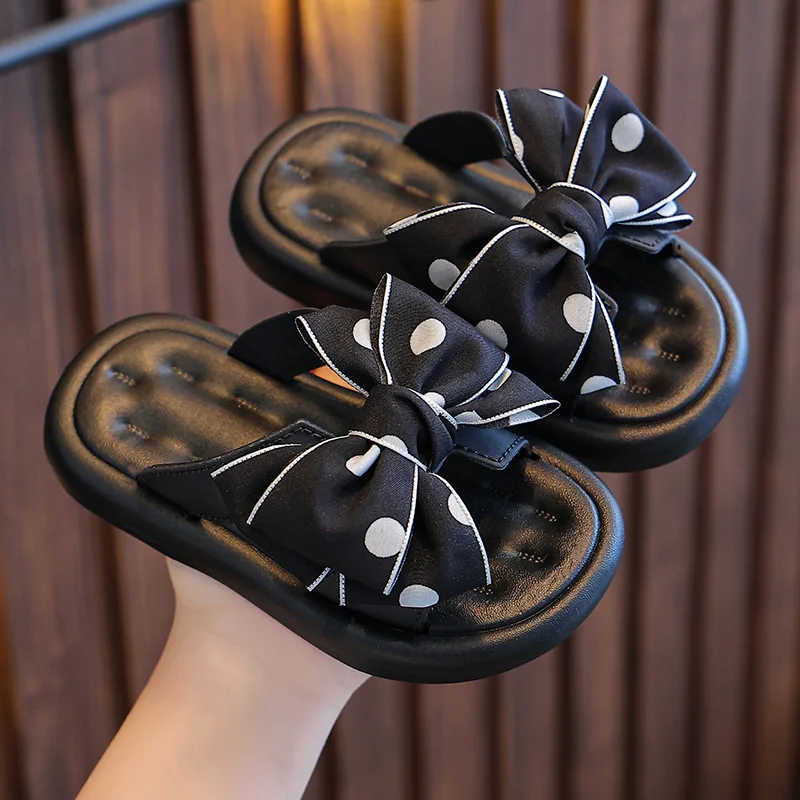 New Summer Children Shoes Girls Slippers Flat Bottom Open Toe Style Bowknot Baby Indoor Slippers Kids Walking Breathable Sandals