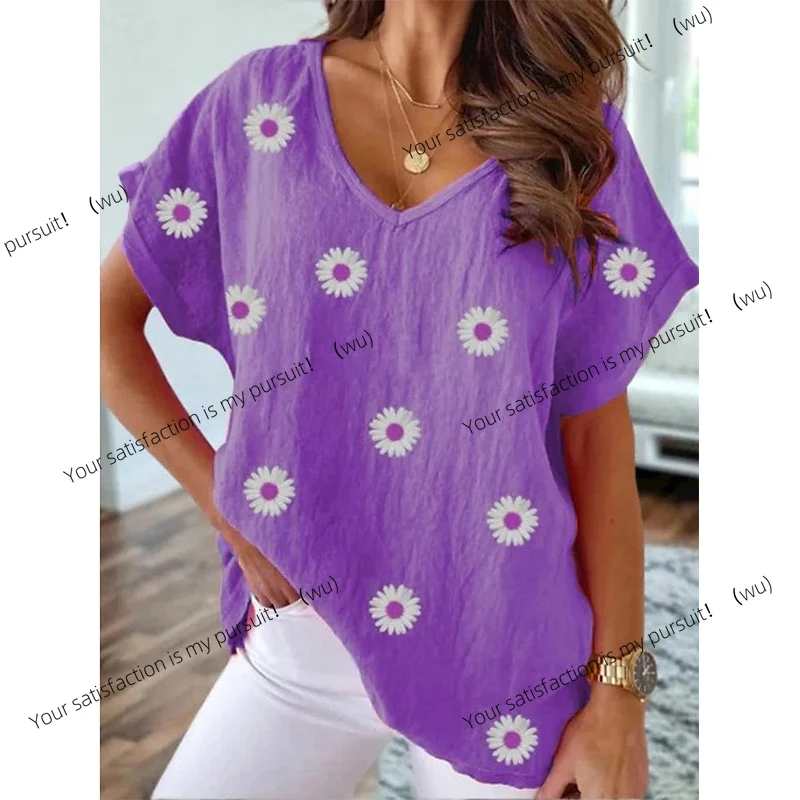 ZOCI-Top con estampado floral 3D para mujer, top estilo Y2K, ropa de calle Harajuku, camiseta elegante con cuello en V de talla grande, ropa de mujer