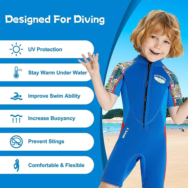 

2.5MM Neoprene Youth Kids Wetsuit Summer Surfing Suit Short Sleeve Diving Snorkeling Swimming One-piece Scuba Dive Swimwear Girl