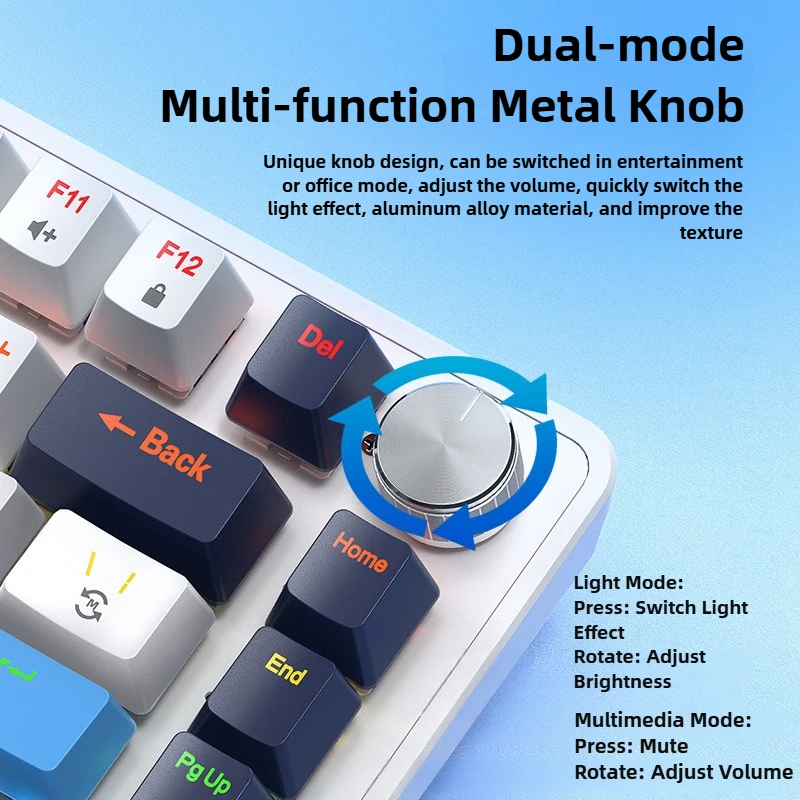 K82 Wired Mechanical Keyboard RGB Backlight Multi-functional Knob 82 Keys Layout Full Key Hot Swappable Keyboard for Windows Mac