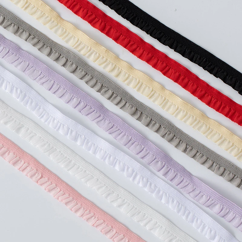1cm Elastische Rüschen-Spitzenborte, 2 Yard Mehrfarbiges Plissiertes Organza-Band, DIY Nähzubehör für Dessous, Kleider, Haaraccessoires
