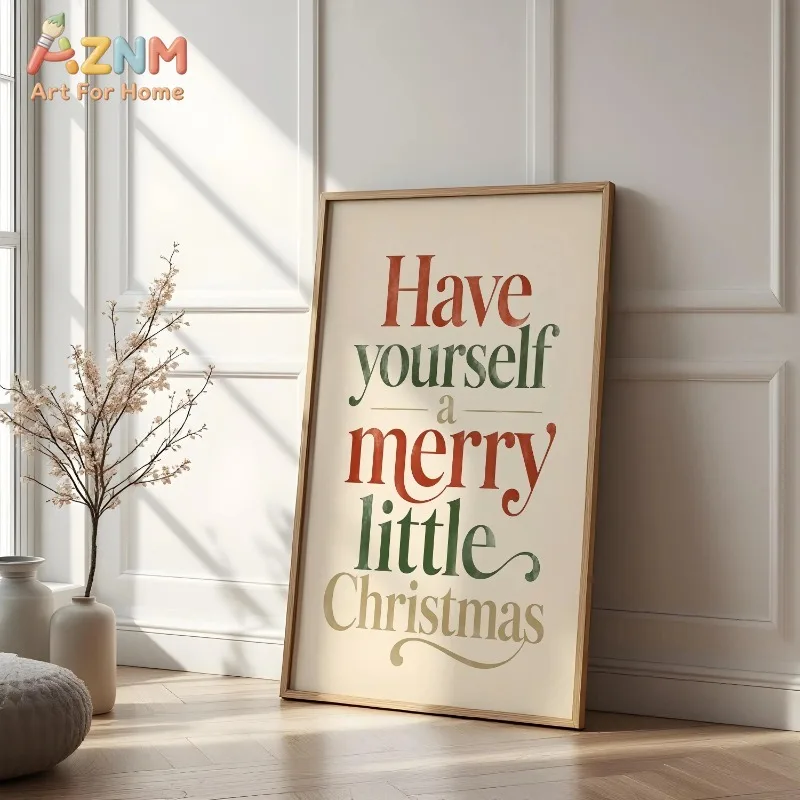Have Yourself A Merry Christmas Canvas Wall Art Vintage Xmas Quote Retro Holiday Living Room Wall Print Unframed Canvas Poster