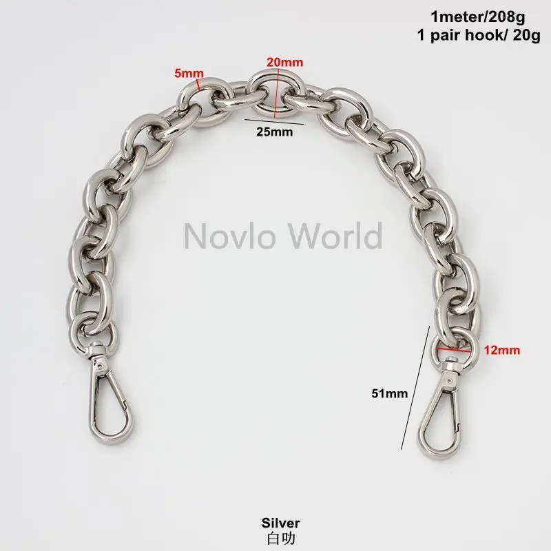 Gold/Light gold/Silver 30-120cm 2cm Wide Fat Rings Light Weight Alumium Chic Bag Chain Thick Chain Purse Strap