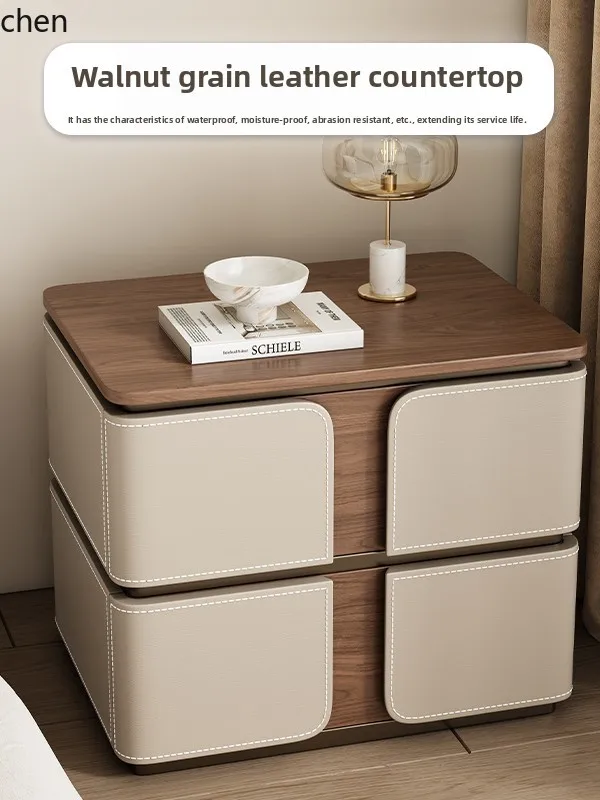 YFY solid wood saddle leather bedside table household bedroom small light luxury high-end bedside small side table