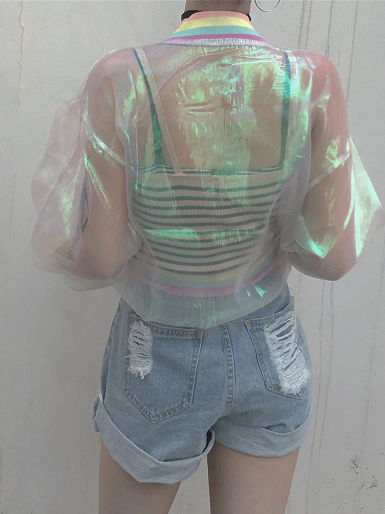 Letní dámská bunda Harajuku 2025, Laser Women BasicCoat, průhledná, duhová, transparentní bunda, odolná vůči slunci - náhled 2
