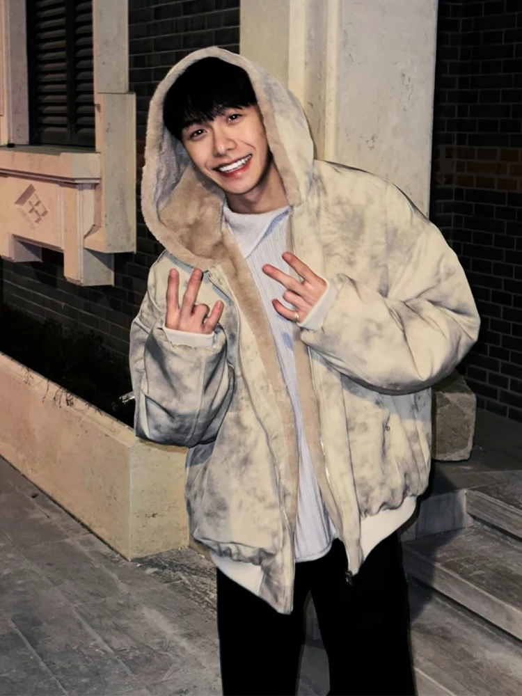 

Cleanfit Men's Faux Rabbit Fur Cotton Jaet Heavyweight Fce Lined American Sle Casual Winter Coat Metal Decorations