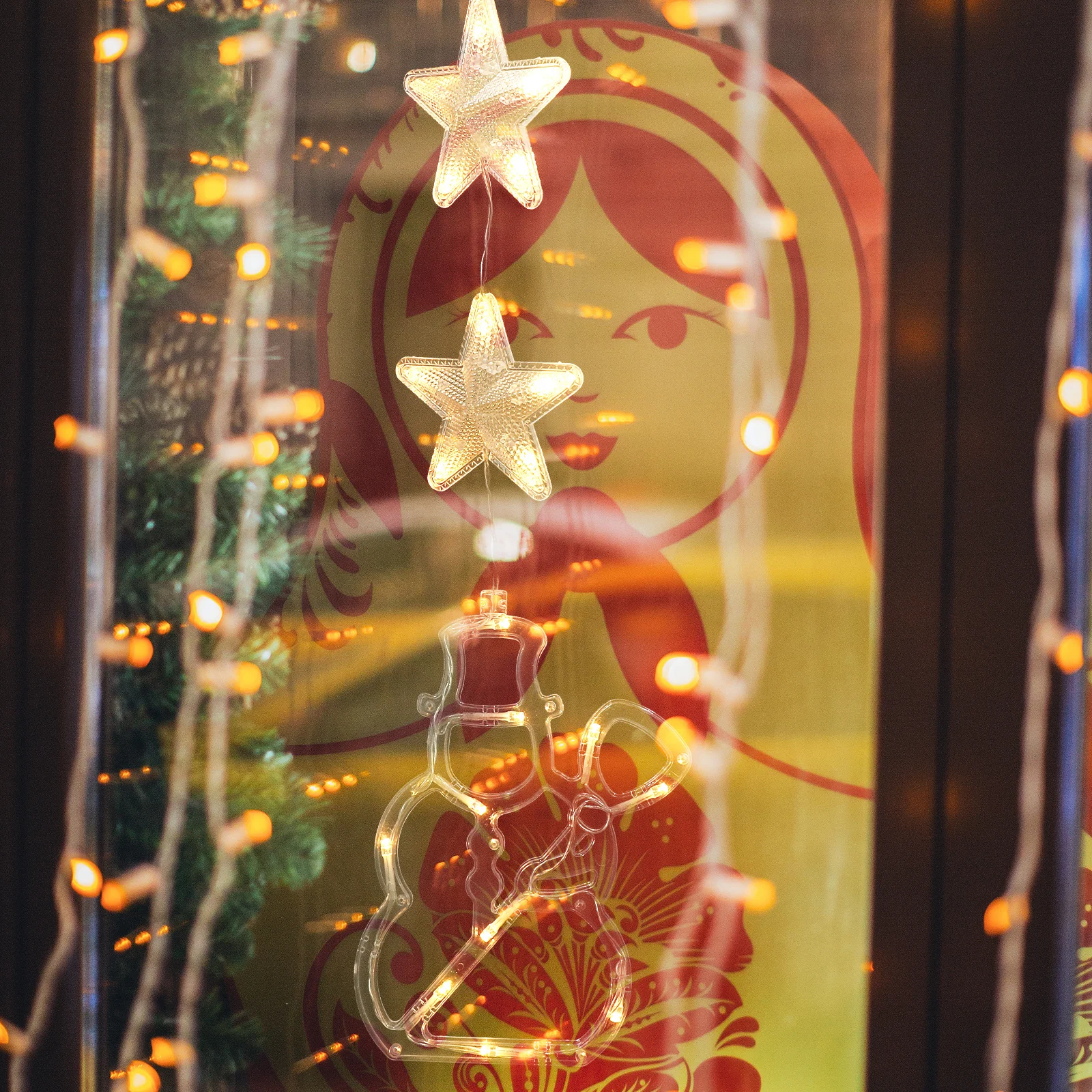 

Suction Lamp Store Decoration Hanging Window Star Lights with Stars and Bell Pcvc Shopping Mall Cup