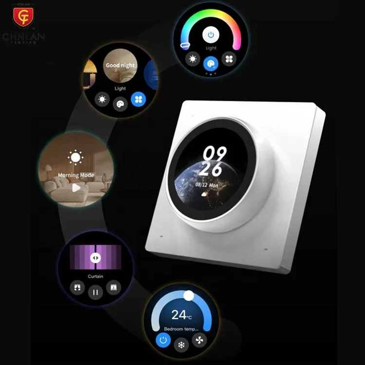 Best Seller New TPR01 Smart Life App 1.6 Inch Wifi Smart Rotate Panel Screen With 3gang Relay Light Switch Scene Alexa Voice Con