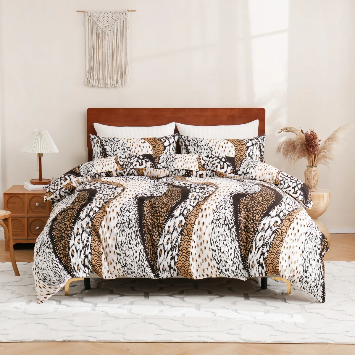 

Full/King Leopard Duvet Cover Reversible Wild Animal Skin Print Bedding Set for Gril Women Luxury Abstract Geometric Quilt Cover