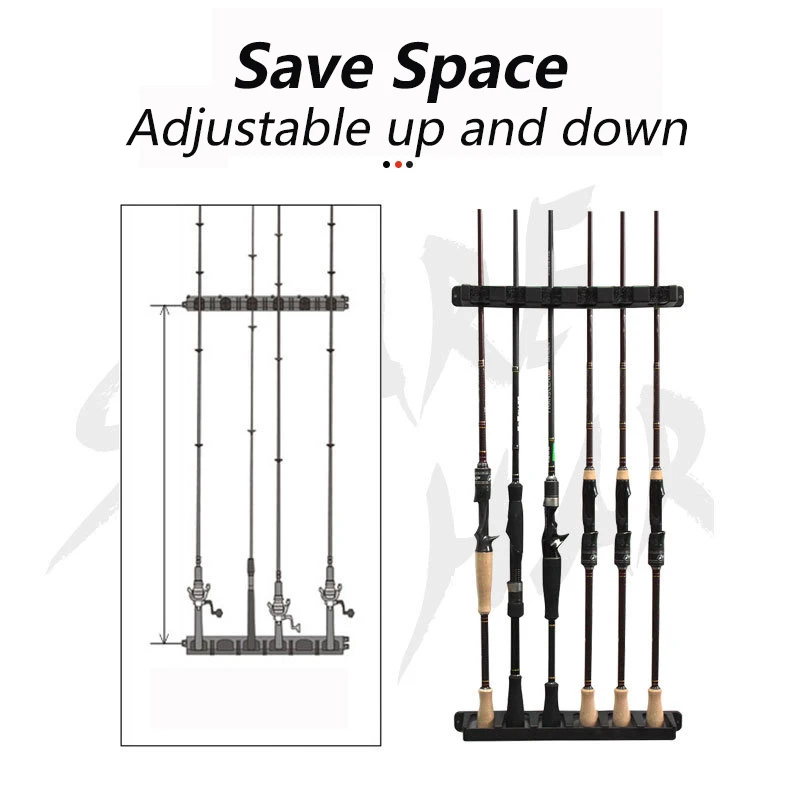 CRAZY SHARK Fishing Rod Storage Rack 6-Hole Wall-Mounted Holder Storage Bracket Hand Rods Holder Stand Collection Rack