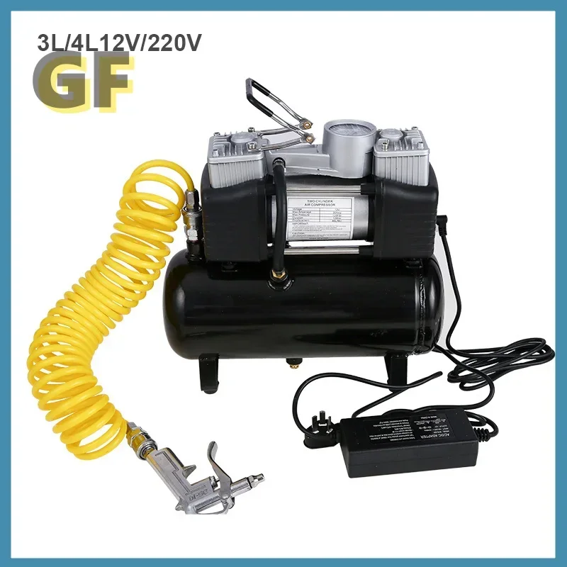 Portable Dual Cylinder Air Pump Car Tire Inflator 12V 220V Silent Oil-Free  Air Compressor Automatic Start Stop