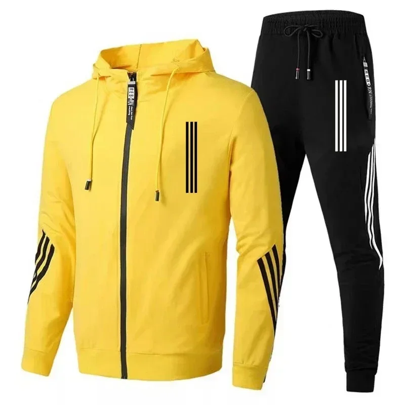 Hoodies e conjuntos de calças masculinas, Hoodie Triplo Inclinação, Jaqueta, Fatos de treino esportivos, Zíper, Correr, Roupas Fitness Masculinas, 2