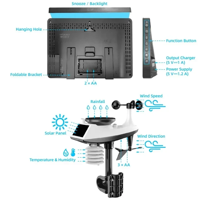 Colorful Professional Weather Station With Wind Speed Direction Forecast And Barometer For Home Wireless Weather Station