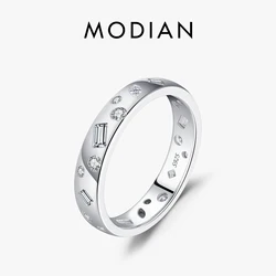 MODIAN Geometric Dazzling CZ Rings 925 Sterling Silver Trendy Stackable CZ Eternity Band Ring For Women Fine Jewelry Gifts