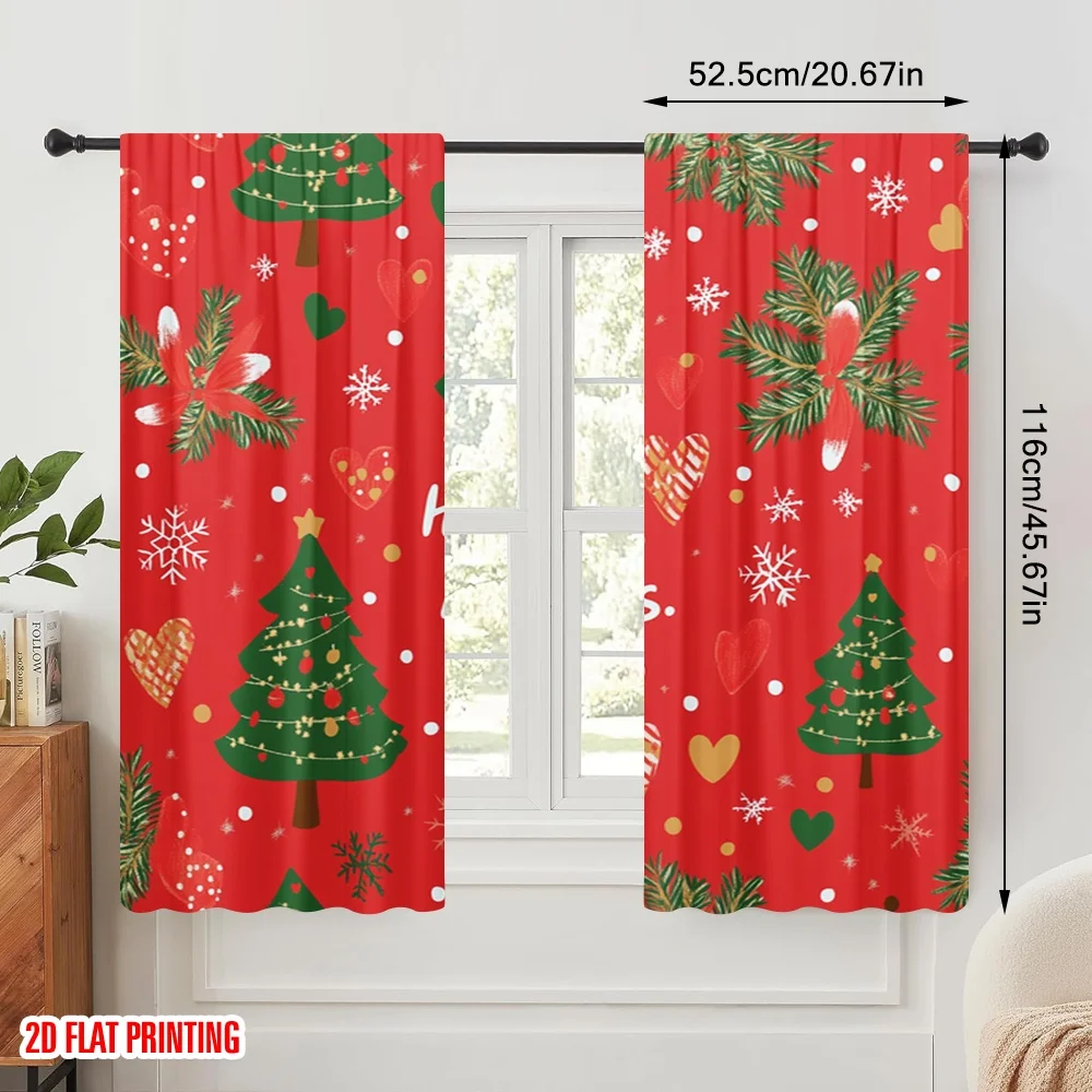 2pcs,2D plane printing Curtains Digital Printed Christmas Tree Merry Holidays (2) Polyester Easy Install (without rod) All
