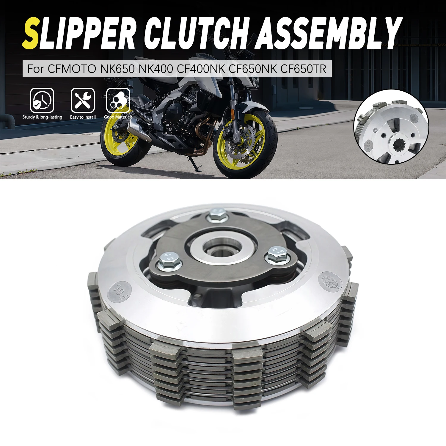 Sliding Slipper Clutch Assembly Disc Plate For CFMOTO CF650TR NK650 NK400 CF400NK CF650NK Motorcycle 7pcs Friction Plates