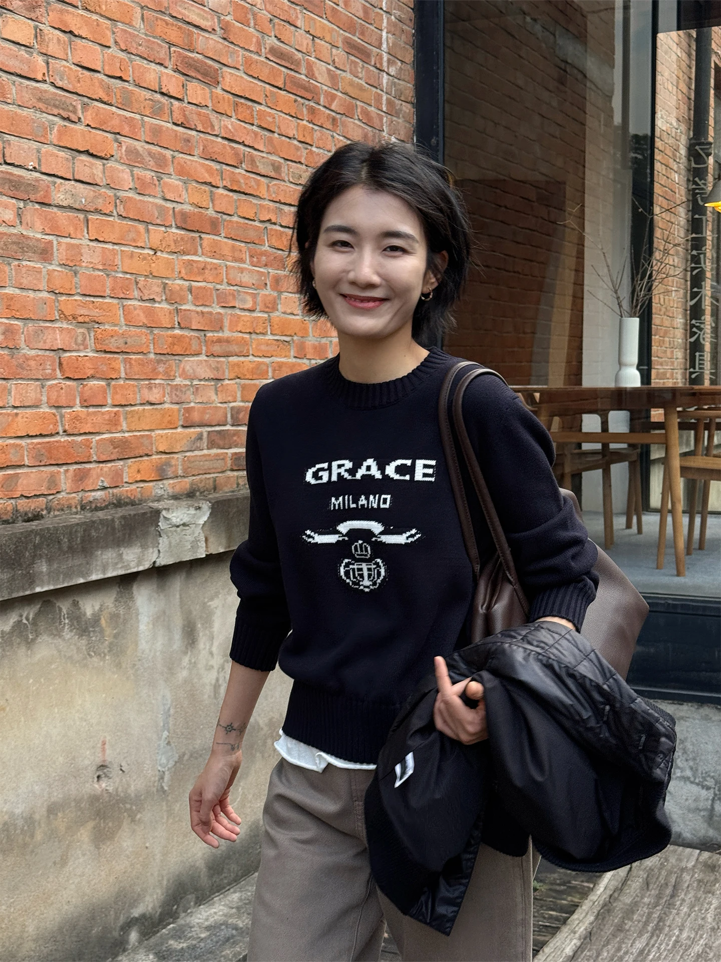 

Женский свободный свитер Langqing Tong из чистого хлопка с длинными рукавами, вязаный, синий, весна-осень-зима, новинка 2026 года