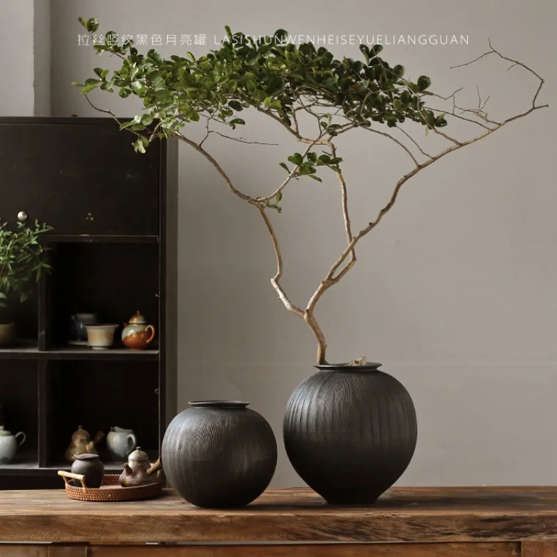 Dried Flower Homestay Coarse Pottery Jar Decorative Ornament New Chinese Modern Simple Ceramic Vase Wabi Sansan Wind Handmade Me