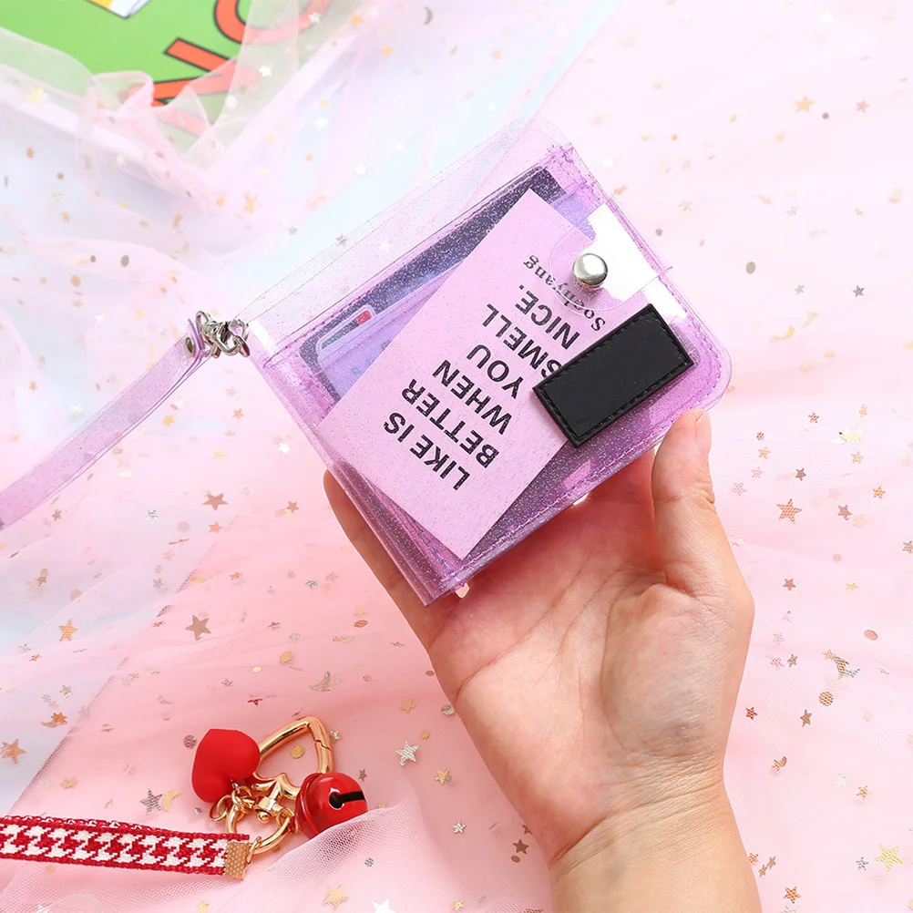 

PVC Wallet Card Holder Glitter Snap Button Premium Material Organize Cards Cash Small Items Daily Use School Shopping Work Out