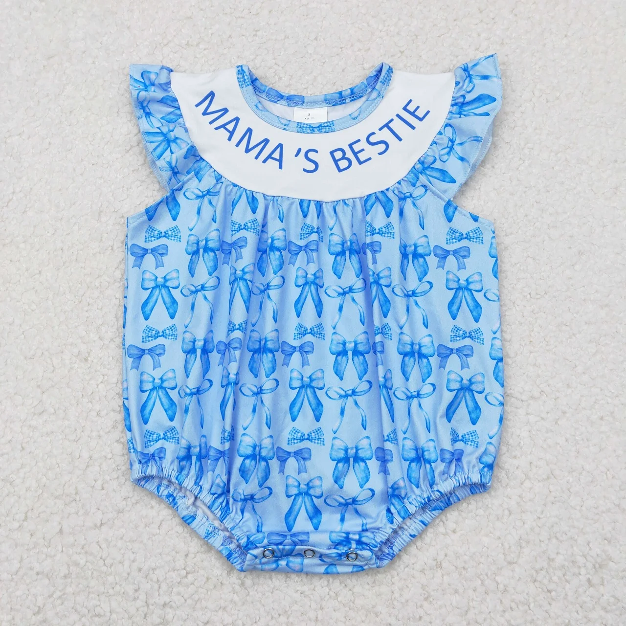

Wholesale Toddler Kids Coverall Newborn Mama's Bodysuit Baby Girl Bows Clothes Infant Children Bubble Short Sleeves Blue Romper