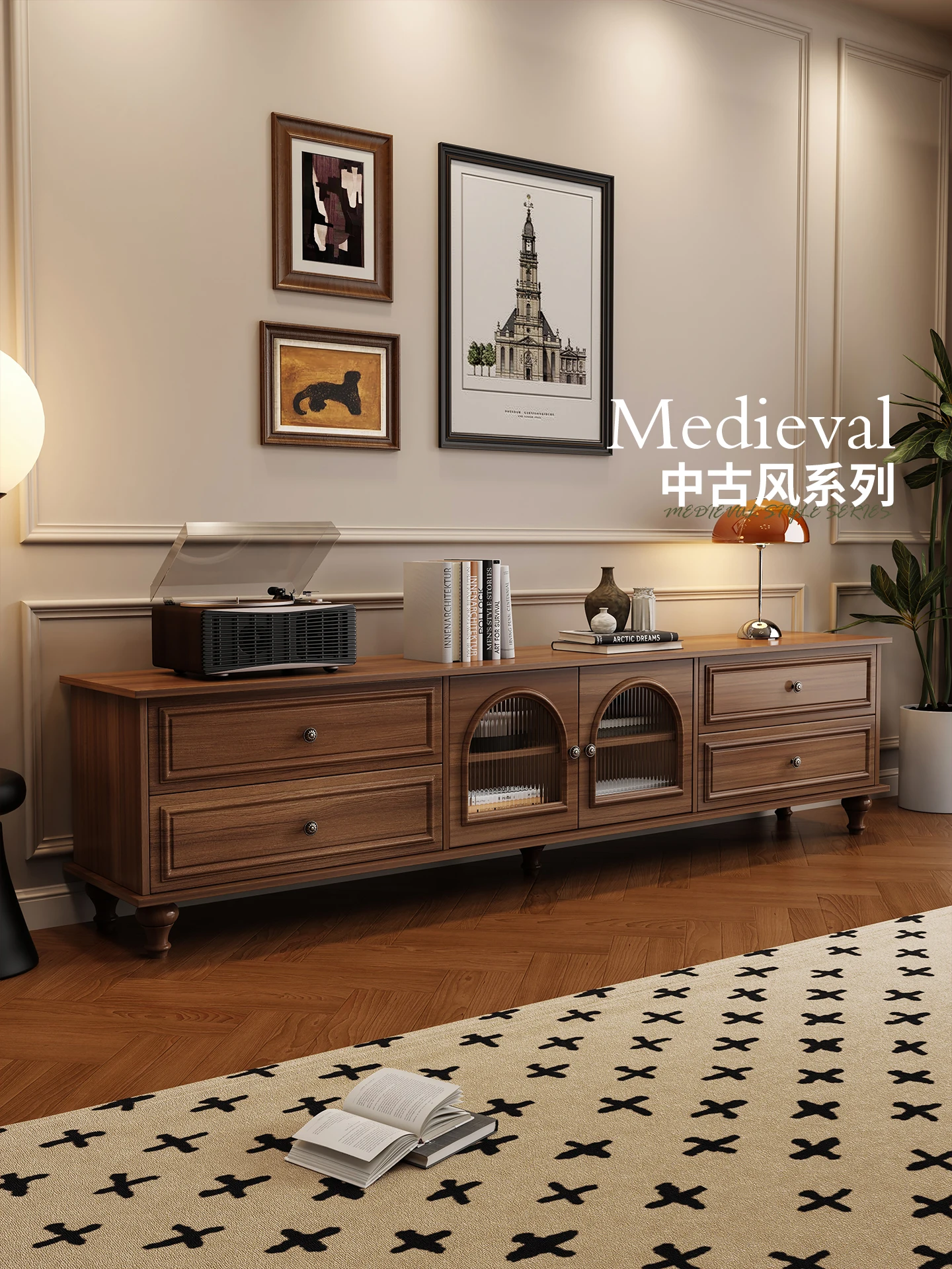

TV cabinet coffee table combination set living room home retro floor cabinet TV cabinet