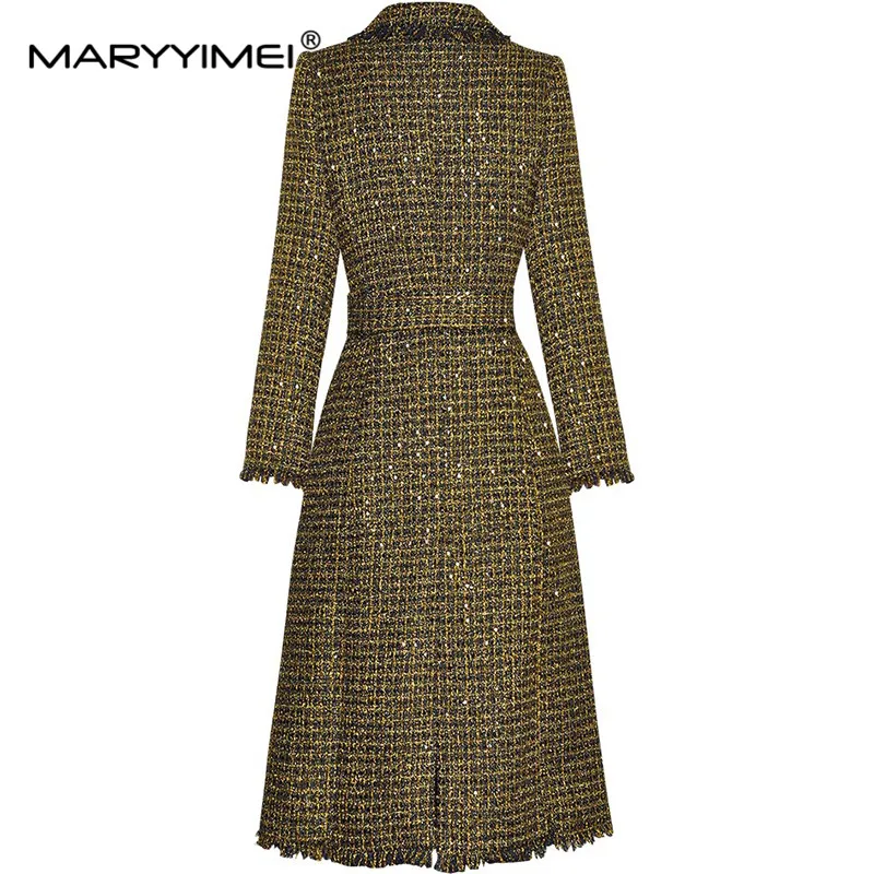 MARYYIMEI Autumn and Winter Women\'s Fashion Coat Notched Long Sleeved Double-breasted Lace-Up Slim Temperament Overcoat