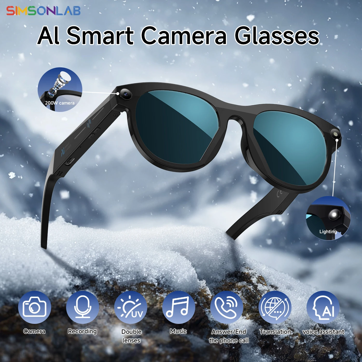 

Новые умные очки, 200 Вт, HD-камера, светодиодная вспышка, фото, видео, аккумулятор большой емкости, наушники с искусственным интеллектом, Bluetooth для мужчин и женщин