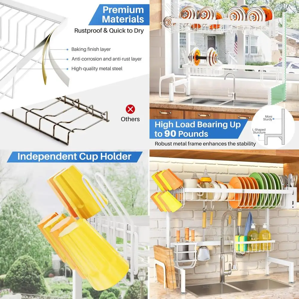 

Adjustable Metal White Kitchen Dish Rack for Sink Counter