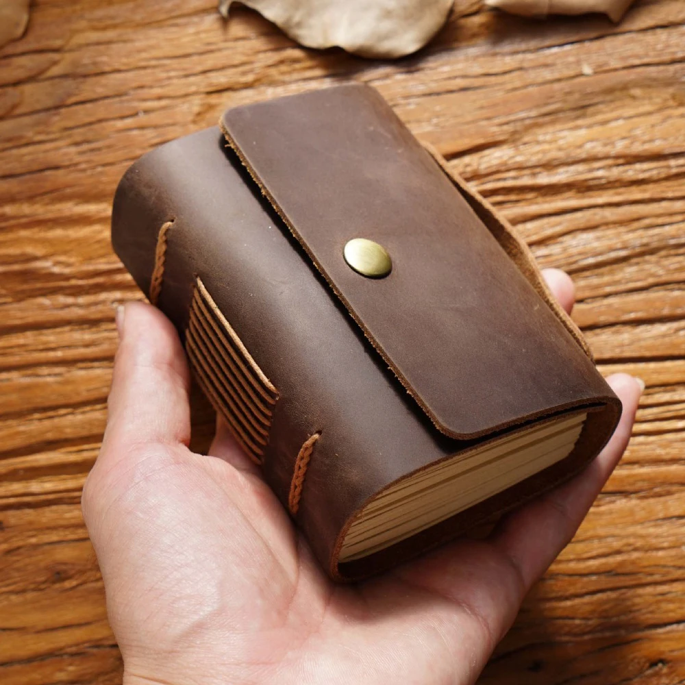 Handmade Leather Pocket Sketchbook Notebook Vintage Leather-bound Journal Memo Pad Notepad