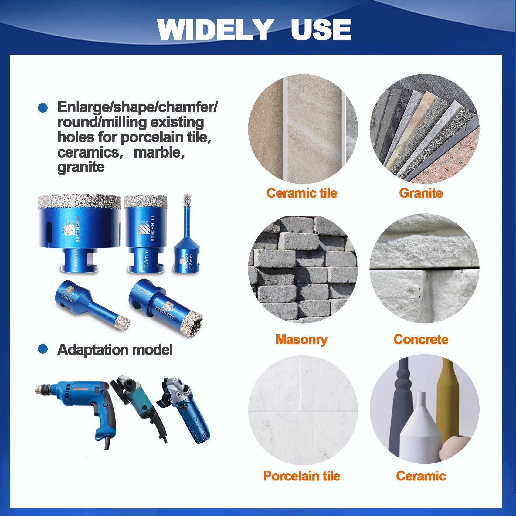 BRSCHNITT 10-tlg Diamantbohrerset mit M14 Gewinde, Lochsäge & Kernbohrer zum Bohren von Keramik, Fliesen, Marmor & Granit, Professioneller Fliesenschneider – Detail 6