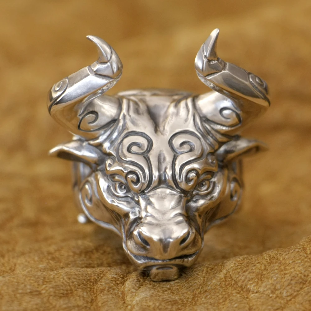 

Кольцо из стерлингового серебра 925 пробы Huge Bull Punk Ring TK389, открытый дизайн, размеры US 8~15 BZ
