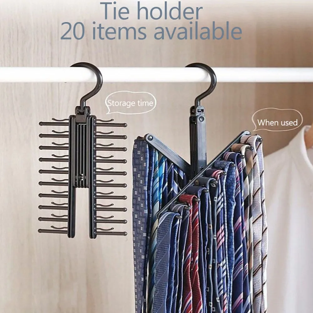 Easy To Install Plastic Tie Rack 20 Rows Multifunctional Tie Organizer Hanging Space-saving Scarf Storage Rack Tie Display