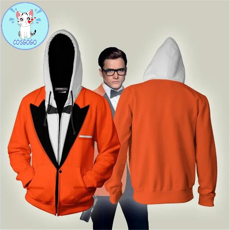 COSGOGO New Movie Kingsman: The Golden Circle Cosplay Costume zipper hoodie Cosplay men and women casual sports sweater