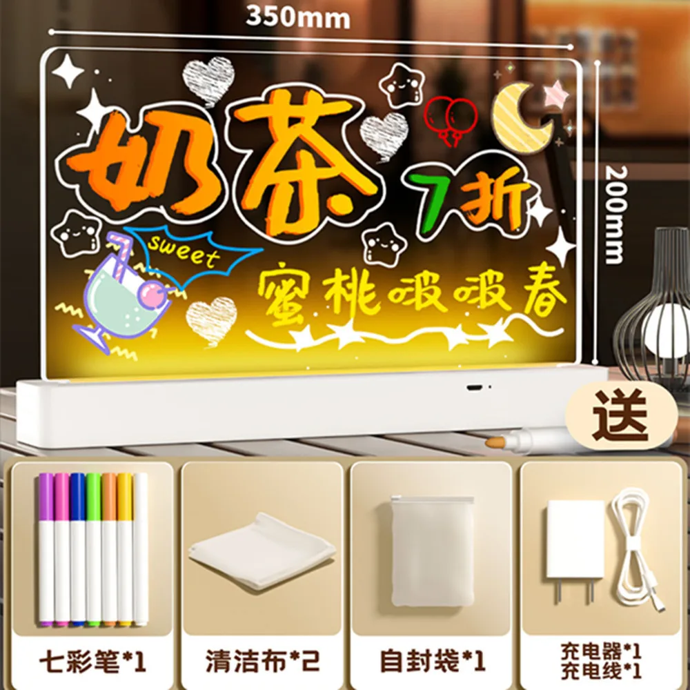 

1Set LED Drawing Board Rechargeable Acrylic Light Up Desktop Message Display for Bars Shops Restaurants Lighted Note Display