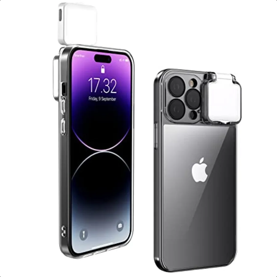

for iPhone 14 Pro Max 6.7 Selfie Light Case Crystal Clear Rechargeable LED Flash Bumper for Live Stream Makeup TIK Tok Video Co