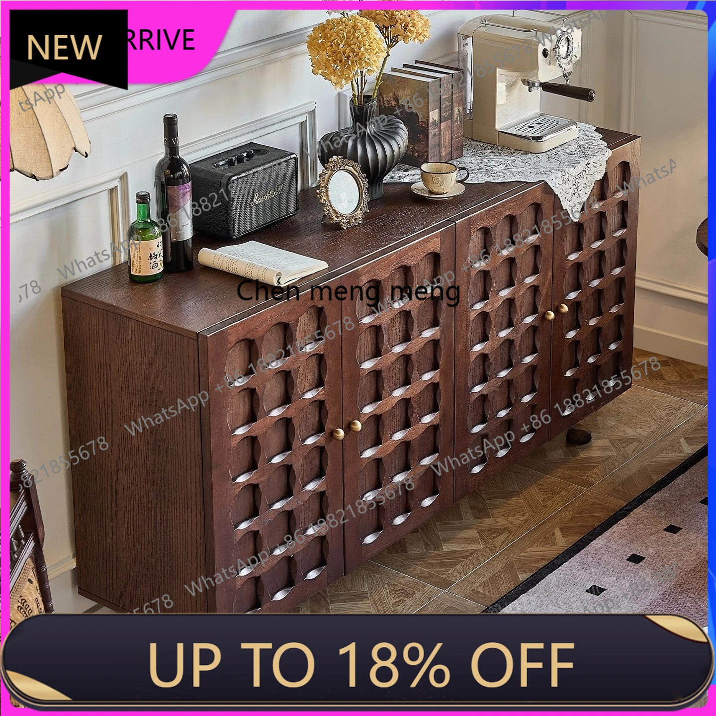 

M78 Solid wood dining side cabinet, retro solid wood, entrance cabinet, medieval log storage, tea and wine bucket cabinet