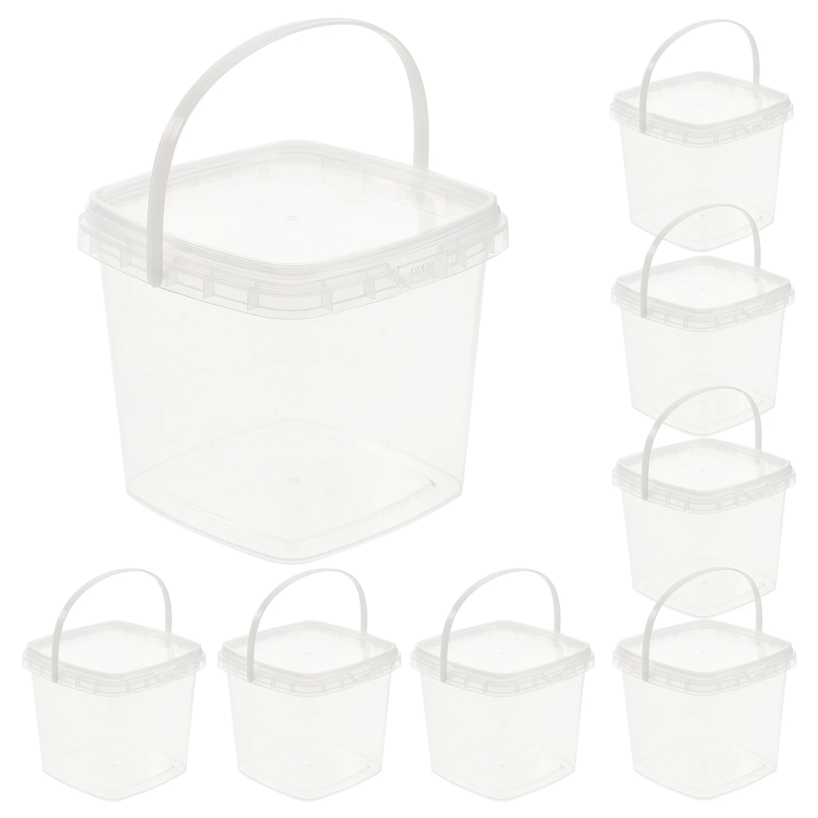 

10 Pcs Clear Square Milk Tea Buckets Ice Cream Containers Food Grade Small Bucket Lid Night Parties Fruit Storage