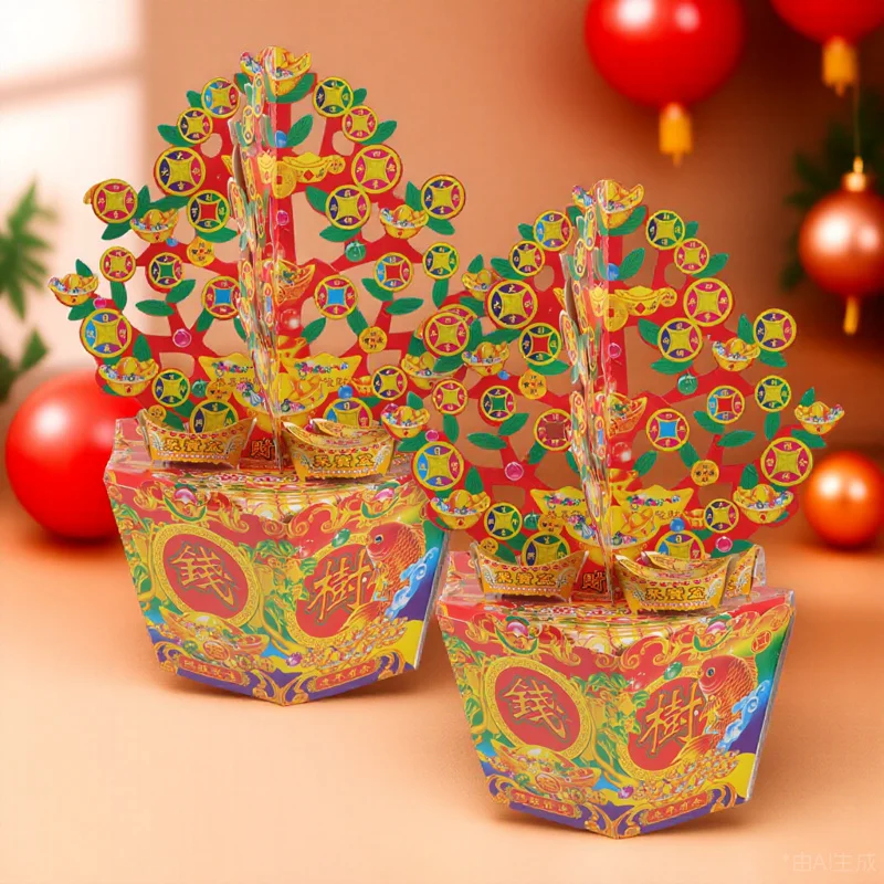 

1Pair Ancestor Money Tree Burning Paper Durable Double-Sided Print for Sacrifice Qingming Festival Hungry Ghost Festival