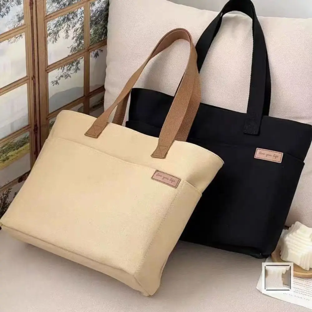 Women Casual Handbag Canvas Commute Bags Fashion Shoulder Bag Simple Large Capacity Shopper Bag