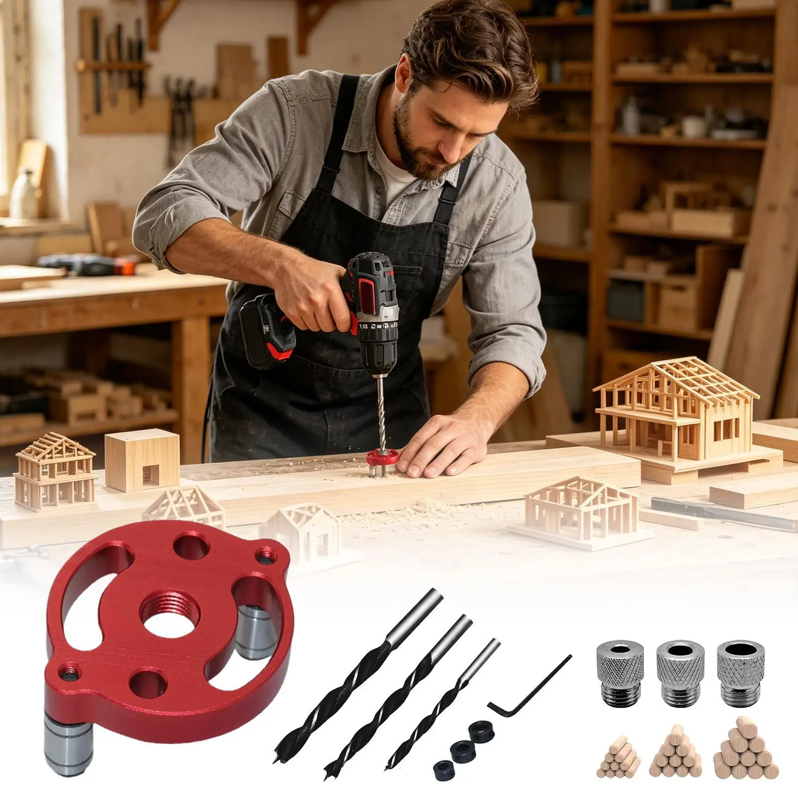 Self Centering Dowel Jig Adjustable Drill Guide Handheld Hole Locator Tool for Woodworkers Remodelers Contractors Carpenters
