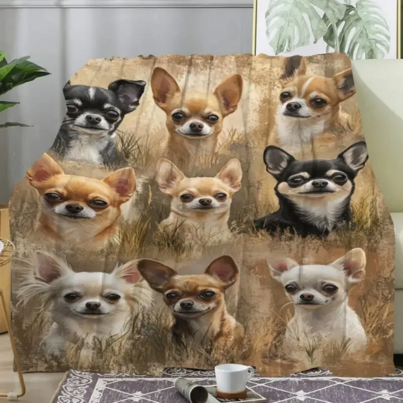 VIKAMA Chihuahua Flannel Throw Blanket Autumn/Winter Living Room Sofa Nap Shawl Skin-Friendly Softness, Machine Washable