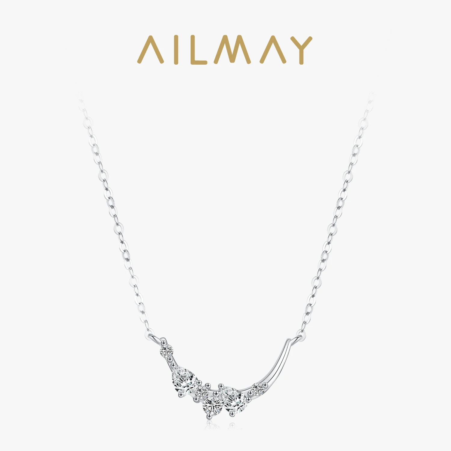 

Ailmay 925 Sterling Silver Smile curved Necklace for Women Simple Luxury Chain Necklaces Jewelry Gift Wedding Party