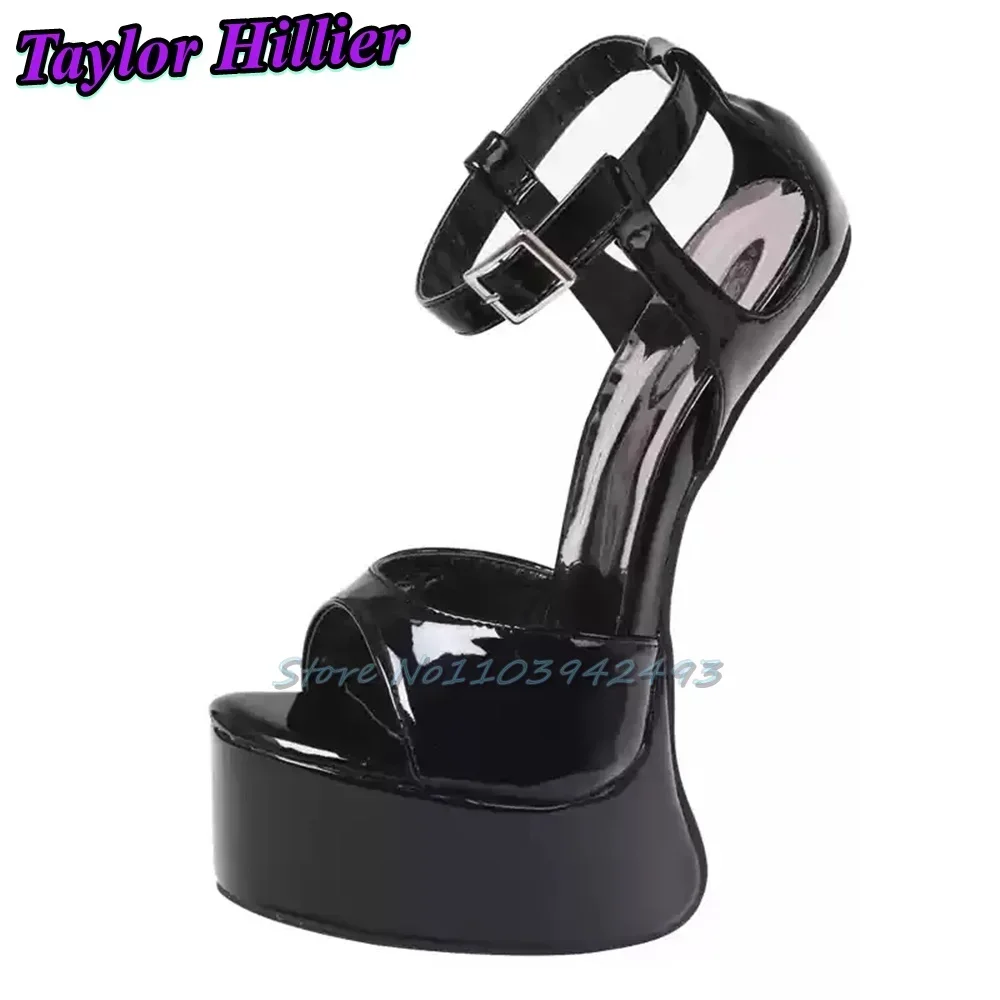 أسود براءات الاختراع والجلود الكعب الصنادل حافر الكعوب منصة المفتوحة تو مشرق الصلبة سوبر عالية الكعب النساء القطب الرقص ملهى ليلي الأحذية #3
