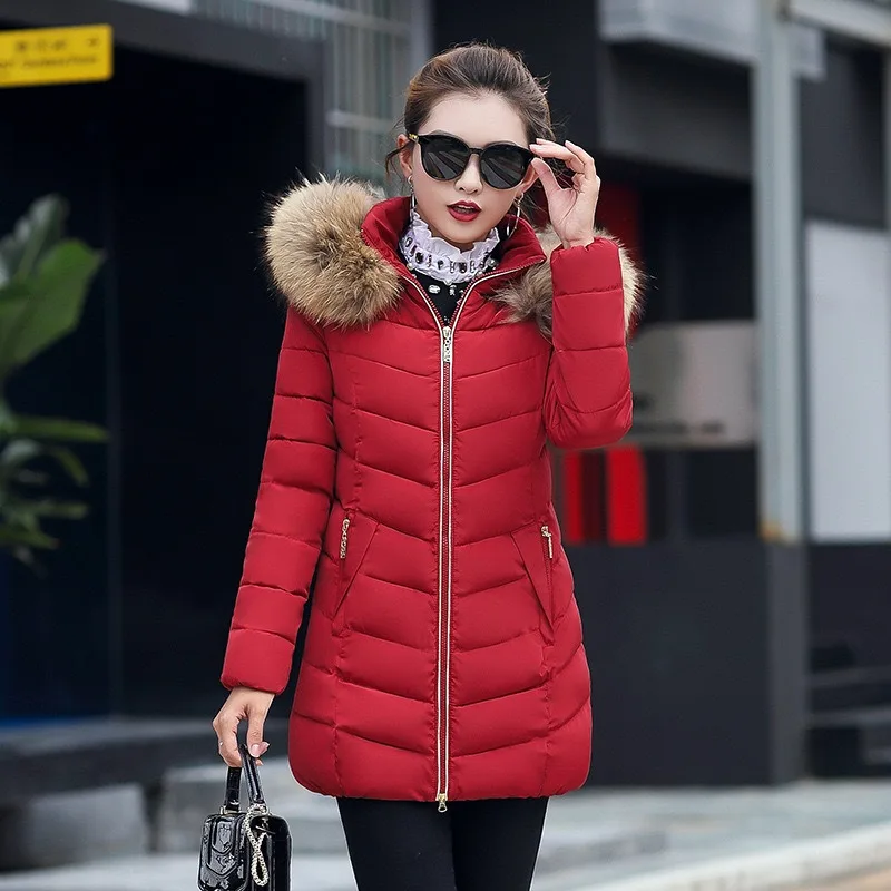 Frauen Parkas Mantel Pendel stil 2023 Winter Abnehmen Mode Pelz kragen Kapuze Baumwoll jacke lange Frauen Kleidung Herbst Winter