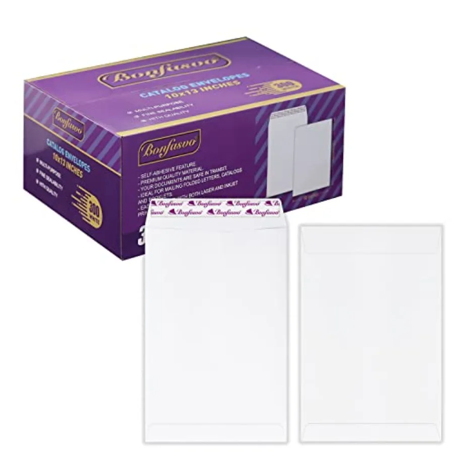 

300 Pack 10x13 Catalog Envelopes Peel and Seal Security Mailing Envelopes 120GSM Kraft Paper self Seal Envelopes for Invitation