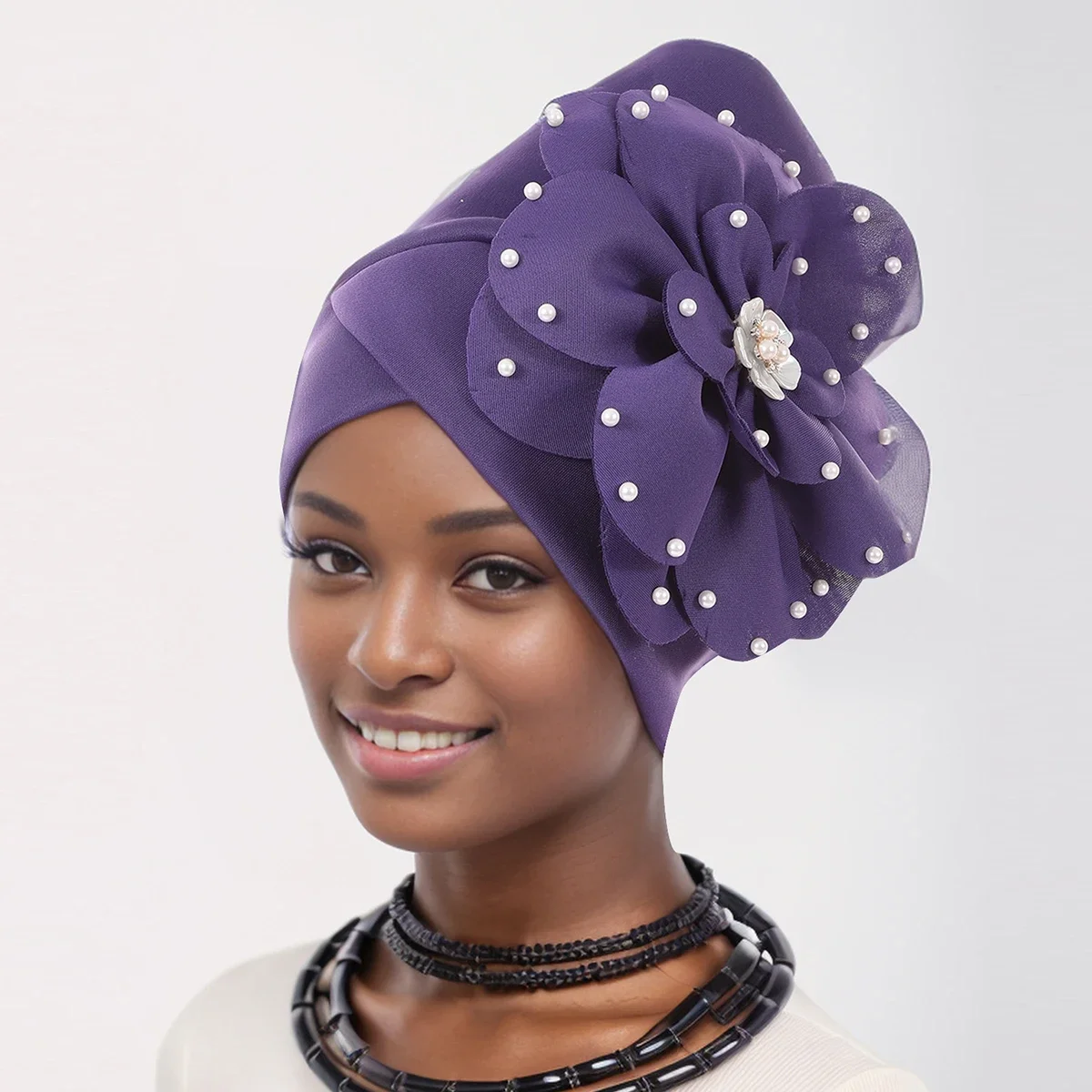 Nigeria Party Headwear Wedding Headtie Big Flower Turban Cap for Women Elegant African Lady Head Wraps