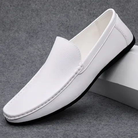 Summer Men Loafers Wedding Dress White Driving Moccasins Footwear Man Casual Shoes Leather Slip On Super Lightweight Male Shoes