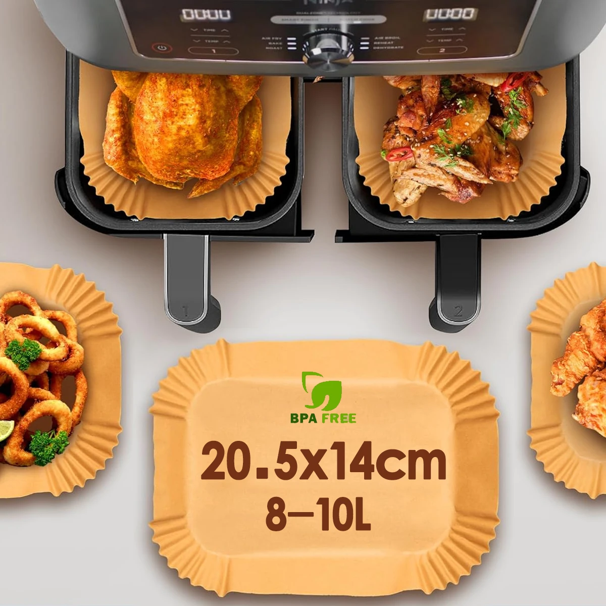 Air fryer Paper 8-10L Rectangle for Ninja Dual xl Pro AF300EU/400EU/451EU/500EU 10.4L,Cecotec 9L/10,COSORI 8,5L/10L,Philips 9L