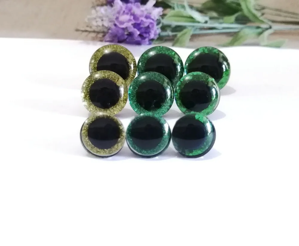 30set/lot 16mm/20mm/24mm plastic round clear safety toy eyes + green series glitter Nonwovens + white washer --size&color option