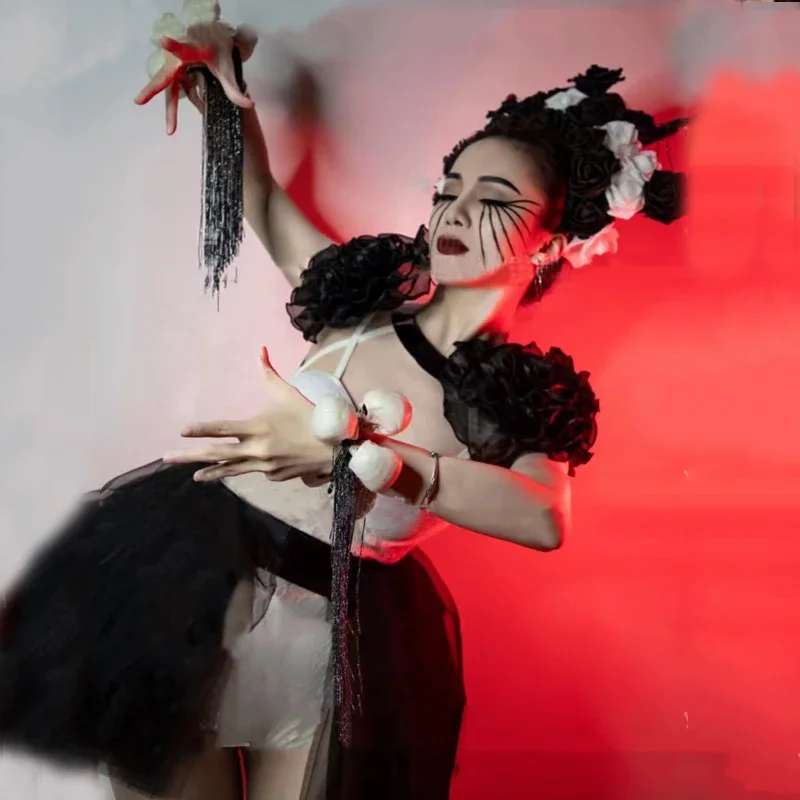 مثير العنكبوت الجمجمة أغطية الرأس الأبيض ارتداءها تنورة هالوين حفلة جوجو زي ملهى ليلي Dj Ds القطب الرقص الهذيان الزي XS5324